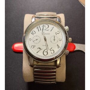 Geneva Wristwatch Women OS Silver Tone Quartz Analog Stretch Band Fashion